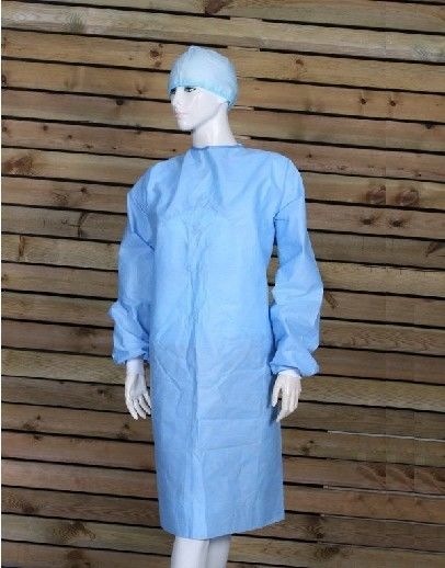 Isolation Disposable Surgical Gown, Blue Isolation Gowns Elastic Knitted Cuff