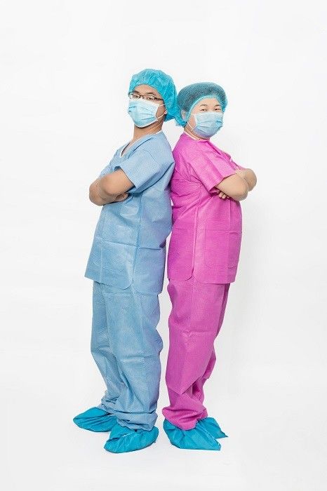 Unisex Disposable Medical Scrubs , Hospital Scrub Suits Round Neck Soft