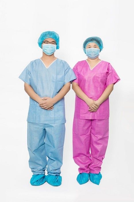 Spunlace Non Woven Disposable Scrub Suits Cusomized Size Patient Replacement Apparel